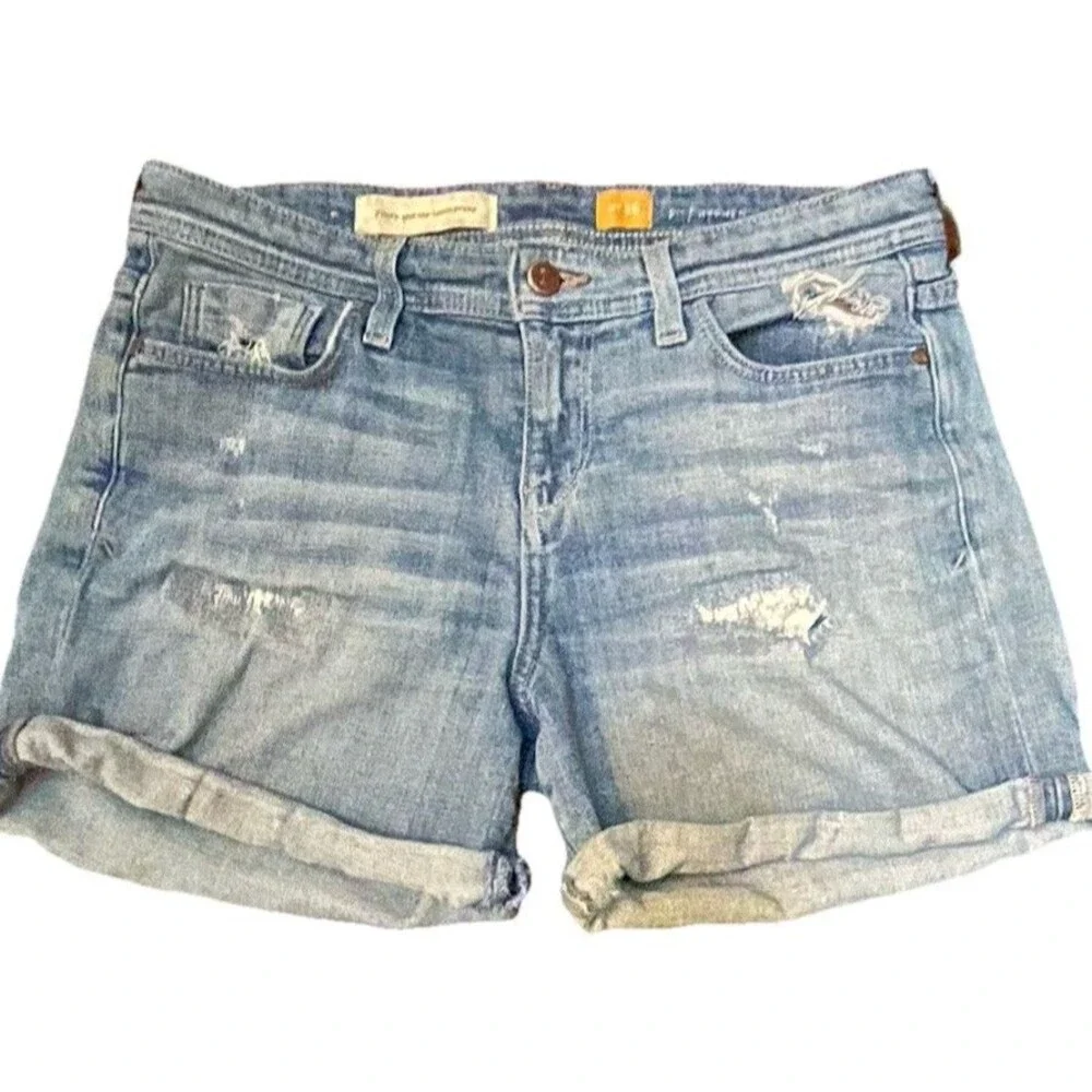 Pilcro Hyphen Anthropologie Distressed Denim Shorts Size 26 Cuffed Roll Up Jean - Picture 1 of 9